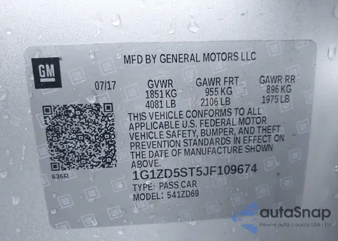 2018 Chevrolet Malibu Lt z USA, uszkodzony, nr VIN 1G1ZD5ST5JF109674